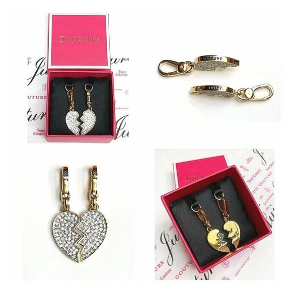 NWT Juicy Couture BEST FRIENDS FOREVER Gold Tone Crystal 2 Charms For Necklace - Picture 2 of 8